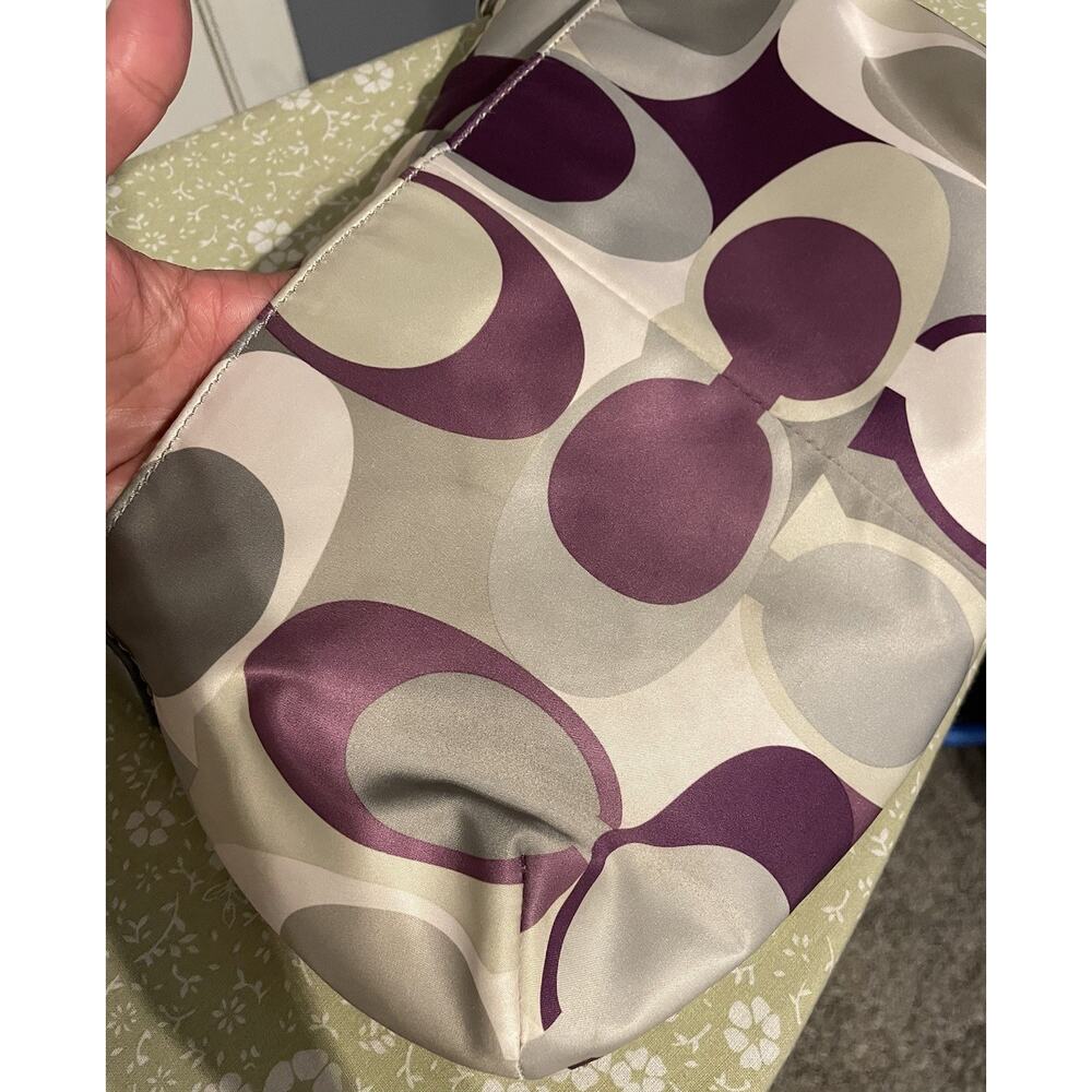 Coach Soho Signature Scarf Print Small Shoulder Bag Purple Silver Satin Handbag - Picture 13 of 13